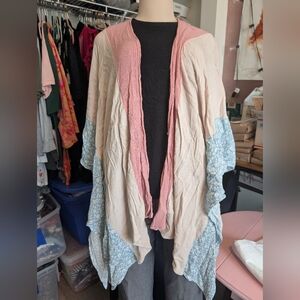 Dress Up Pink and Blue Floral Shawl/Kaftan One Size‎ Colorblock Floral